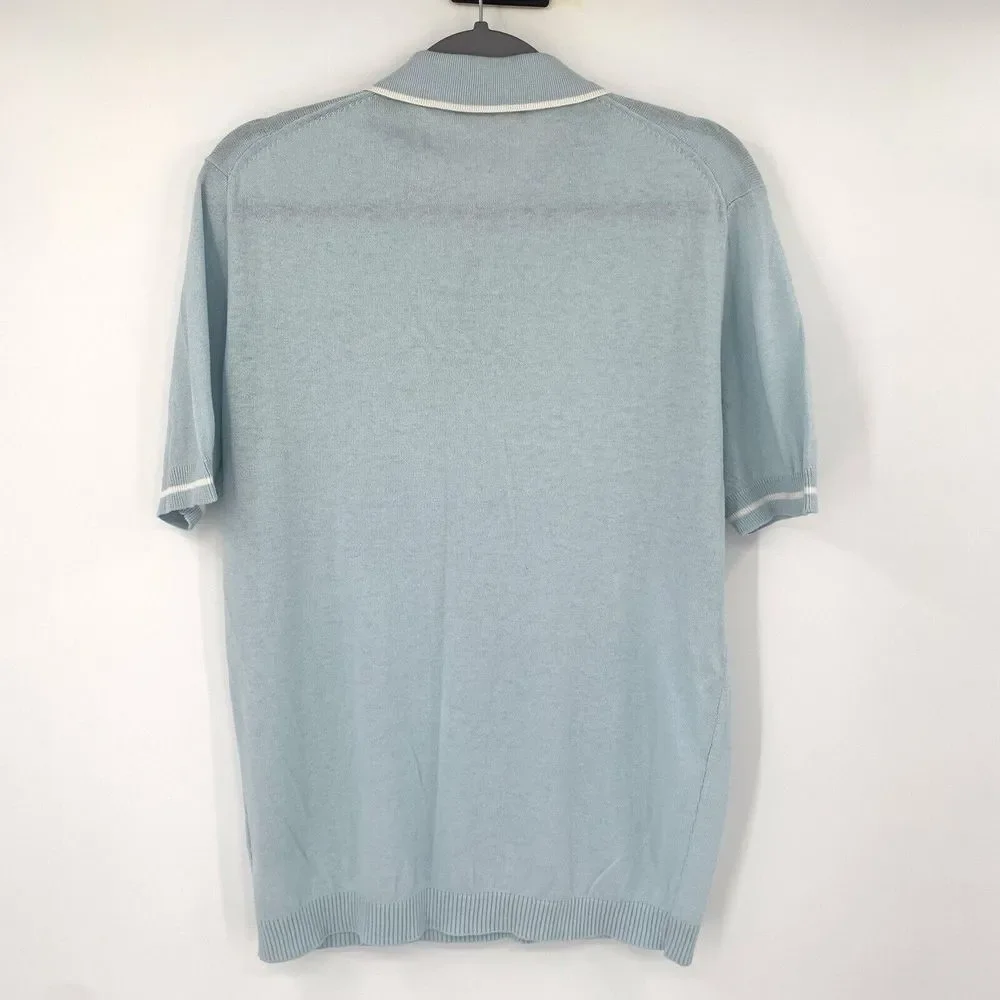 Elie Tahari  Men's Pullover Short Sleeve Blue/White Collared Knit Sweater Size M